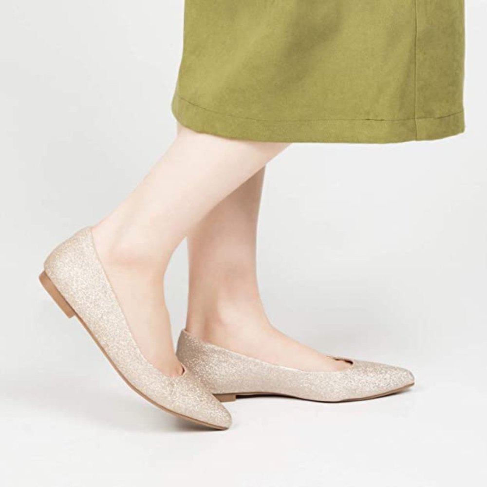 Penny Sue Light Gold Glitter Shimmer Pointy Toe Flats SZ 8.5